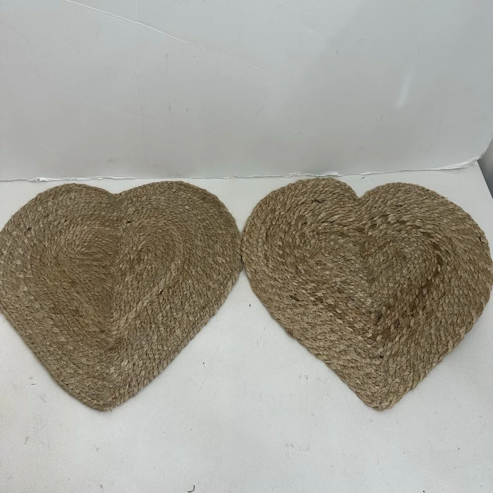 Set 2 Heart-Shaped Braided Jute Placemats Valentines Wedding Cottagecore India